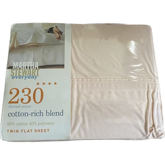 MARTHA STEWART EVERYDAY 230 THREAD COUNT TWIN FLAT SHEET SHELL COLOR NEW Bedroom - Picture 1 of 6